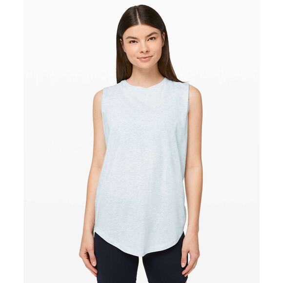 Lululemon Brunswick Muscle Tank Heathered Breezy Blue Plus Size 16 Cotton - Picture 1 of 5